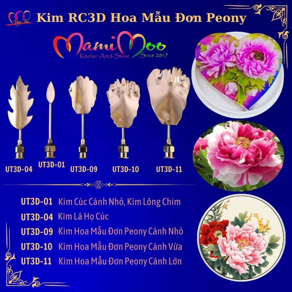 Kim RC3D hoa mẫu đơn Peony trang trí bánh kem rau câu - UT3D-04-09-10-11