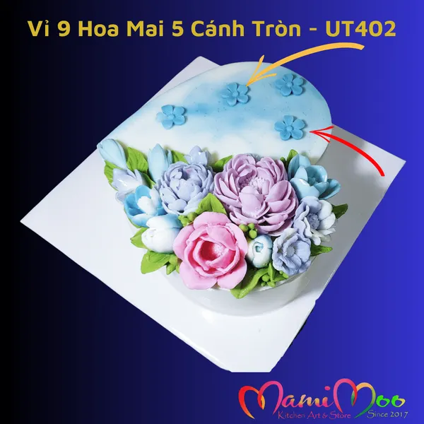 Khuôn Silicon Vỉ 9 Hoa Mai Nhí 5 Cánh Tròn - UT402
