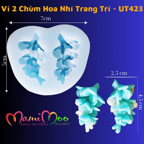 Khuôn silicon 4D 2 chùm hoa dây mã trang trí bánh rau câu - UT423