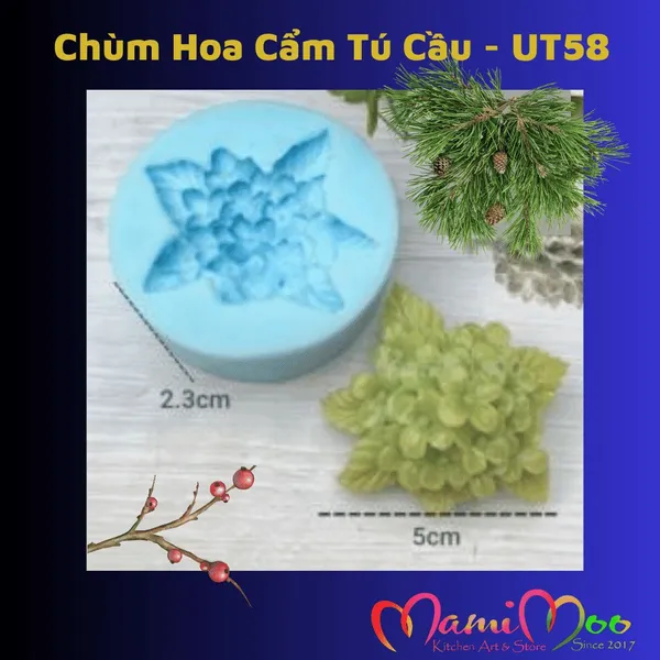 Khuôn silicon 4D chùm hoa cẩm tú cầu trang trí bánh rau câu - UT58