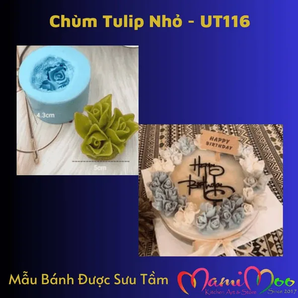 Khuôn Silicon Chùm 3 bông Tulip Nhỏ - UT116