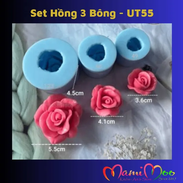Khuôn silicon Set 3 Bông Hồng - UT55