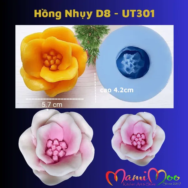 Khuôn Silicon Hoa Hồng Nhụy D8 - UT301