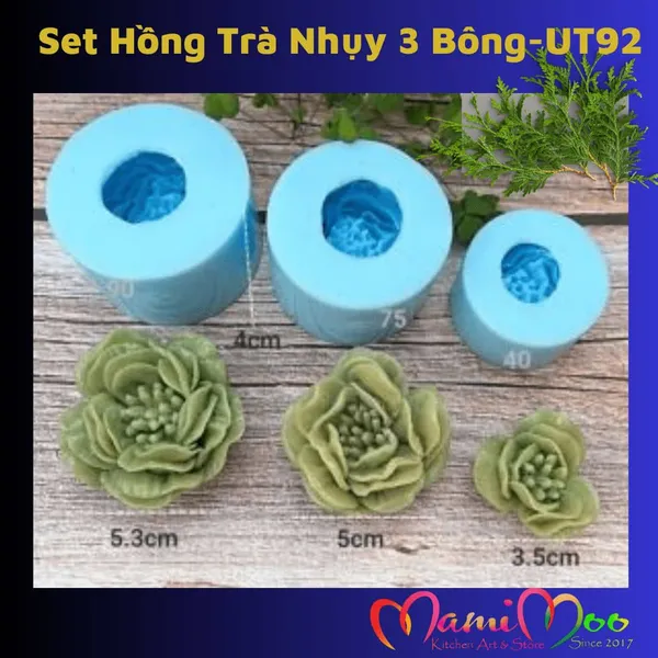 Khuôn Silicon Set Hồng Trà Nhụy 3 Bông - UT92