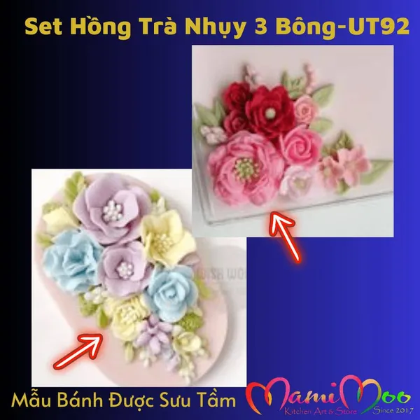 Khuôn Silicon Set Hồng Trà Nhụy 3 Bông - UT92