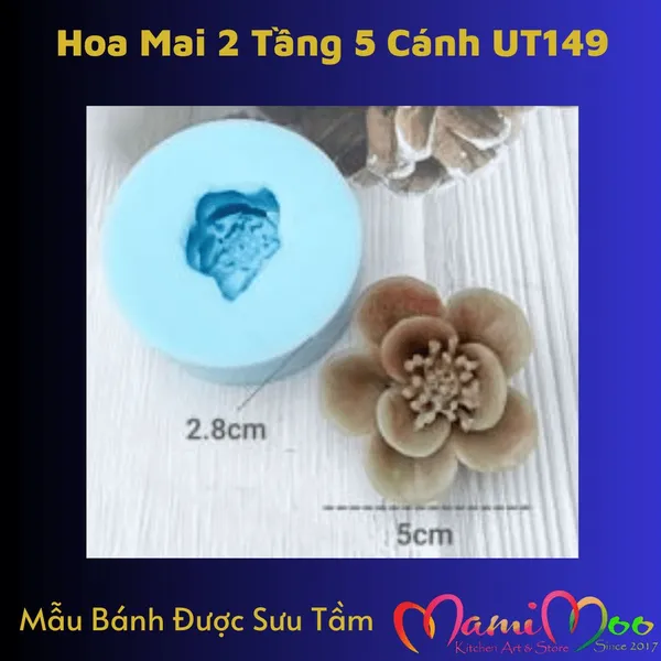 Khuôn silicon 4D hoa mai 2 tầng 5 cánh trang trí bánh rau câu - T149