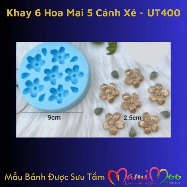 Khuôn Silicon Khay  6 Hoa Mai 5 Cánh Xẻ - UT400
