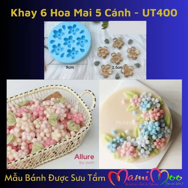 Khuôn Silicon Khay  6 Hoa Mai 5 Cánh Xẻ - UT400