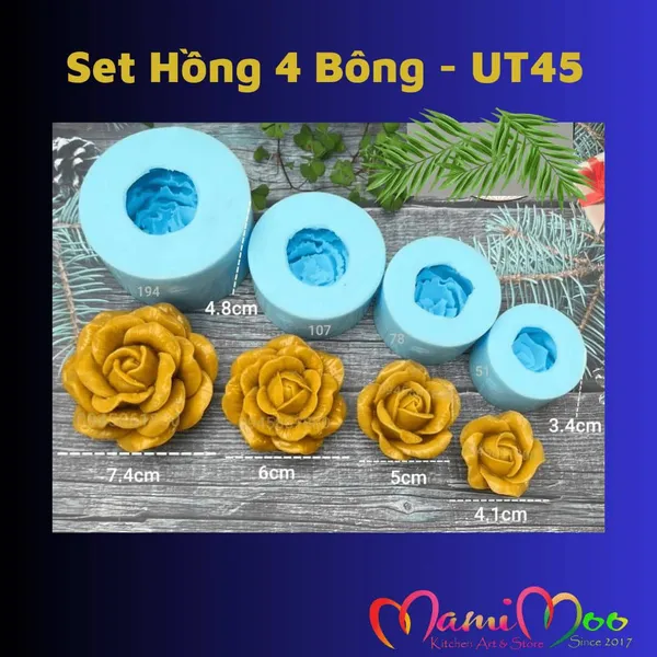 Khuôn Silicon Set Hồng 4 Bông - UT45