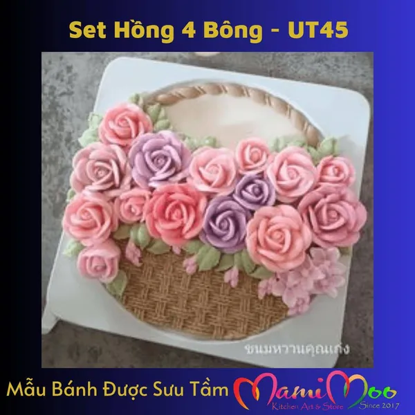 Khuôn Silicon Set Hồng 4 Bông - UT45