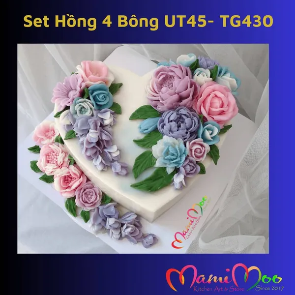 Khuôn Silicon Set Hồng 4 Bông - UT45