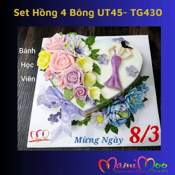 Khuôn Silicon Set Hồng 4 Bông - UT45