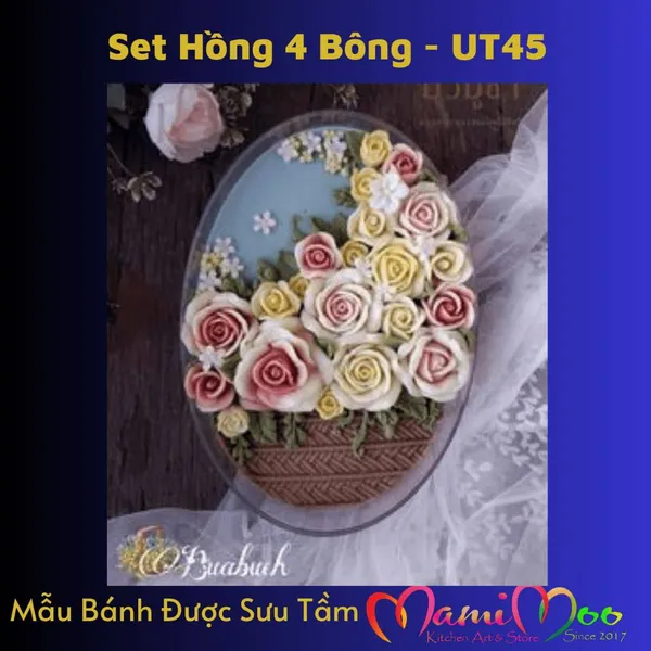 Khuôn Silicon Set Hồng 4 Bông - UT45