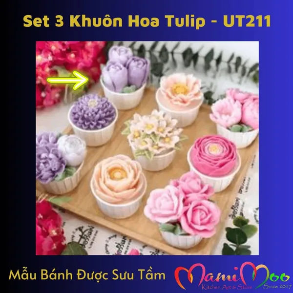 Khuôn Silicon Set 3 Khuôn Hoa Tulip - UT211