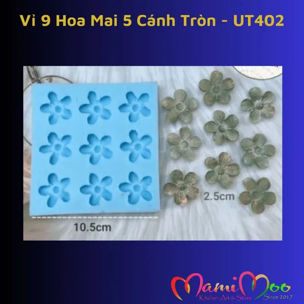 Khuôn Silicon Vỉ 9 Hoa Mai Nhí 5 Cánh Tròn - UT402