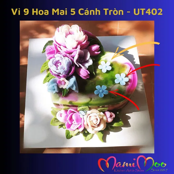 Khuôn Silicon Vỉ 9 Hoa Mai Nhí 5 Cánh Tròn - UT402