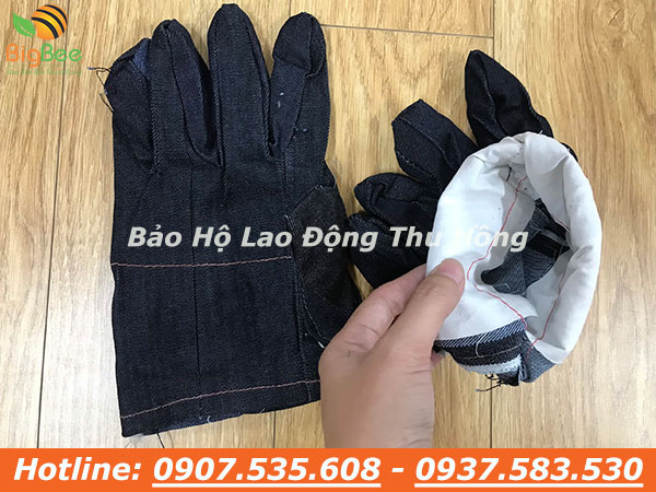 bao tay vải jean dày 2 lớp chống nóng