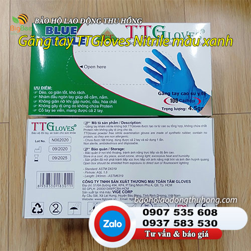 Găng tay y tế TT Gloves Nitrile màu xanh không bột Găng tay y tế TT Gloves Nitrile màu xanh 02