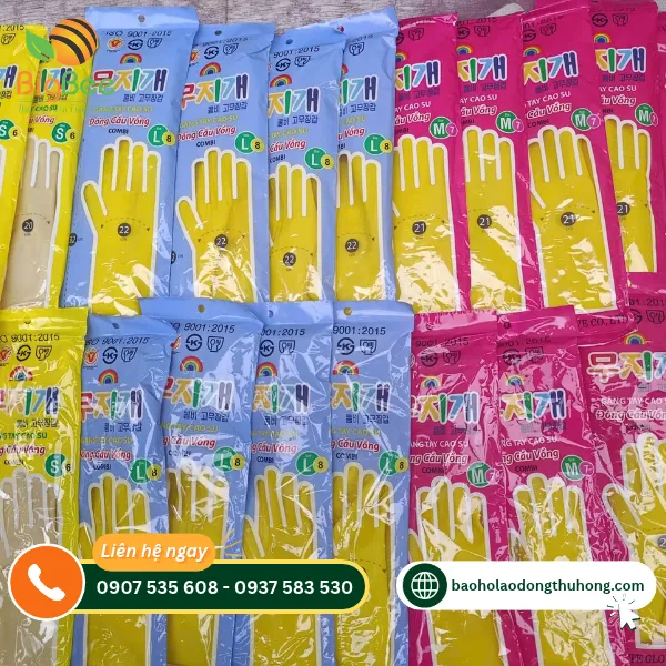 Găng tay cao su Đông Cầu Vồng đóng gói số lượng lớn với nhiều kích cỡ Găng tay cao su Đông Cầu Vồng đóng gói số lượng lớn với nhiều kích cỡ