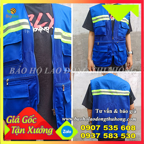 Áo bảo hộ gile 4 túi hộp may sẵn bằng vải kaki Áo bảo hộ gile 4 túi hộp may sẵn bằng vải kaki