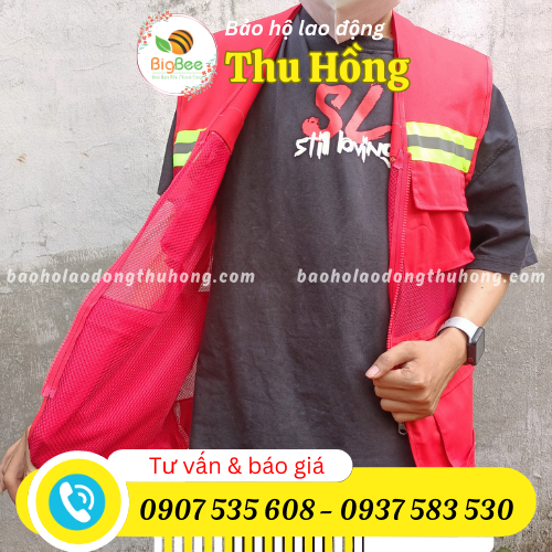 Áo bảo hộ gile có túi vải kaki phối lưới Áo bảo hộ gile có túi vải kaki phối lưới