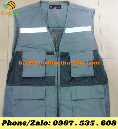 áo bảo hộ gile phản quang màu xám 4 túi hộp