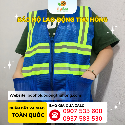Áo bảo hộ phản quang in logo cho công trình Áo bảo hộ phản quang in logo mỏng nhẹ, dễ mặc