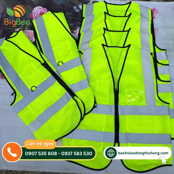 Áo gile bảo hộ xanh chuối phối phản quang số lượng lớn Áo gile bảo hộ xanh chuối phối phản quang số lượng lớn