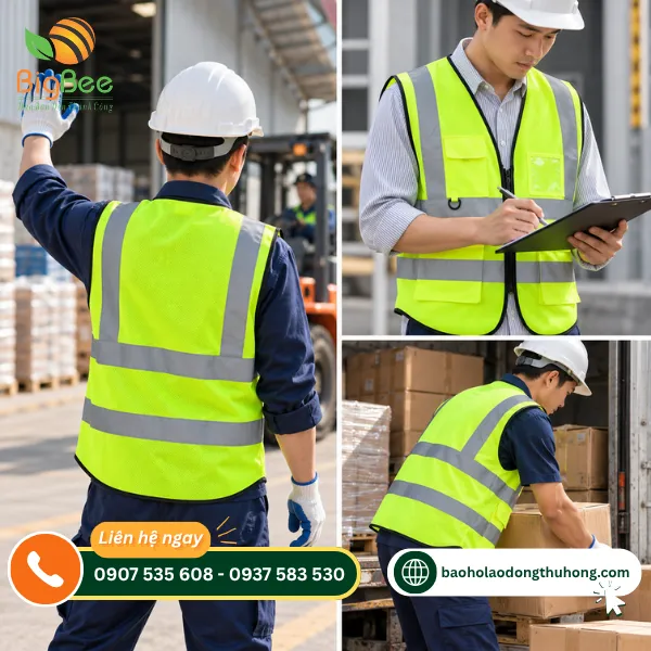 Áo gile phản quang dùng khi điều phối, kiểm hàng và bốc xếp Áo gile phản quang dùng khi điều phối, kiểm hàng và bốc xếp