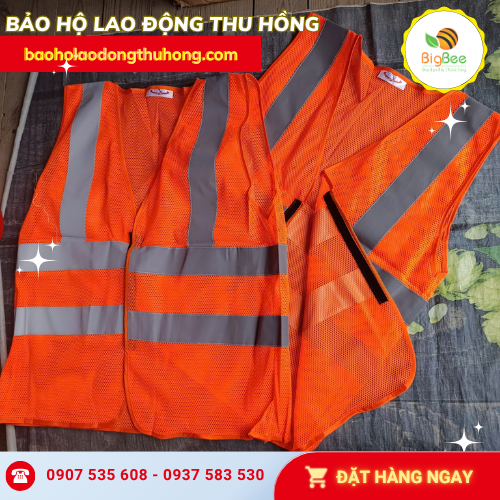 Áo lưới phản quang màu cam sọc xám nổi bật cho công nhân Áo lưới phản quang màu cam sọc xám nổi bật cho công nhân