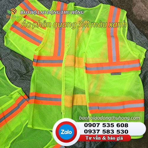 Áo phản quang 3M màu xanh nổi bật Áo phản quang 3M màu xanh cao cấp 01