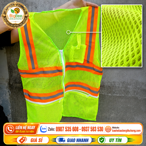 Áo phản quang lưới có túi mỏng nhẹ, dễ mặc Áo phản quang lưới có túi mỏng nhẹ, dễ mặc