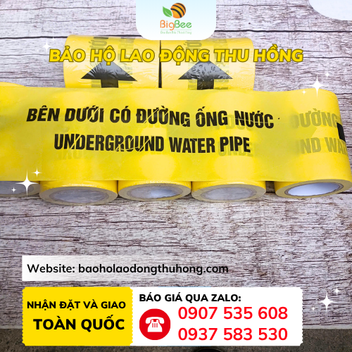 Băng rào cảnh báo đường ống nước ngầm màu vàng Băng rào cảnh báo đường ống nước ngầm Thu Hồng in sẵn tại kho