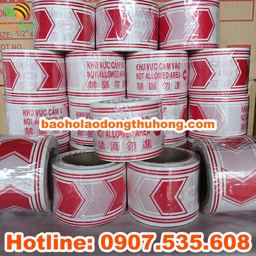 băng rào công trình cảnh báo nguy hiểm chữ đỏ nền trắng