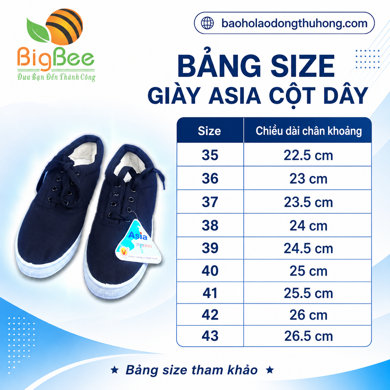 Bảng size giày Asia cột dây xanh Bảng size giày Asia cột dây xanh