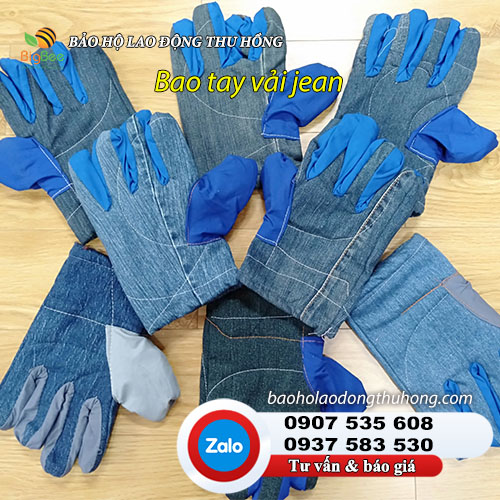 Mẫu bao tay vải jean dày tại Thu Hồng Boa tay bảo hộ vải jean dày 2 lớp Thu Hồng 01