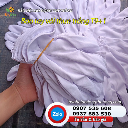 Bao tay bảo hộ vải T9+1 trắng bó 10 đôi Bao tay bảo hộ vải T9+1 trắng bó 10 đôi
