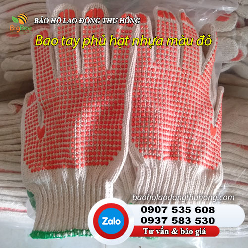 Bao tay len bảo hộ phủ hạt nhựa PVC màu đỏ 01 Bao tay len bảo hộ phủ hạt nhựa PVC màu đỏ 01