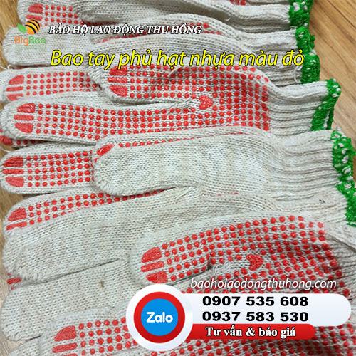 Bao tay len bảo hộ phủ hạt nhựa PVC màu đỏ 02 Bao tay len bảo hộ phủ hạt nhựa PVC màu đỏ 02