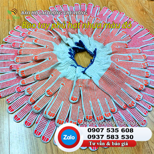 Bao tay len bảo hộ phủ hạt nhựa PVC màu đỏ 03 Bao tay len bảo hộ phủ hạt nhựa PVC màu đỏ 03