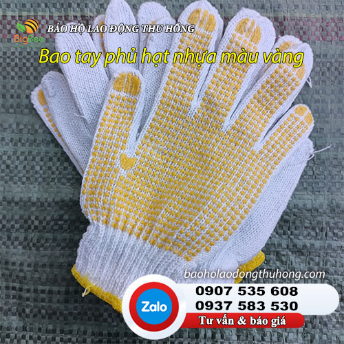 Bao tay len bảo hộ phủ hạt nhựa PVC màu vàng 01 Bao tay len bảo hộ phủ hạt nhựa PVC màu vàng 01