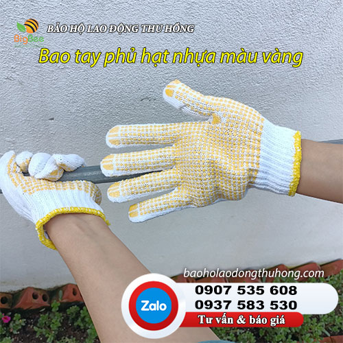 Bao tay len bảo hộ phủ hạt nhựa PVC màu vàng 02 Bao tay len bảo hộ phủ hạt nhựa PVC màu vàng 02