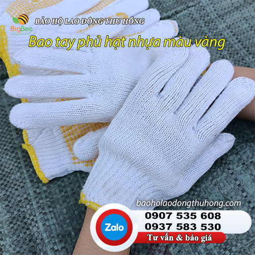 Bao tay len bảo hộ phủ hạt nhựa PVC màu vàng 03 Bao tay len bảo hộ phủ hạt nhựa PVC màu vàng 03
