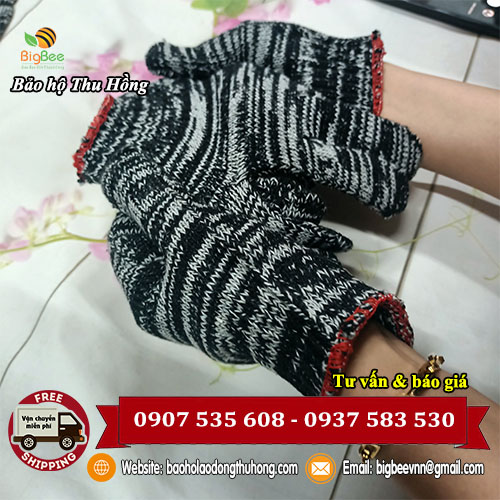 Bao tay len muối tiêu viền đỏ 40g Bao tay len muối tiêu bảo hộ công nhân 1