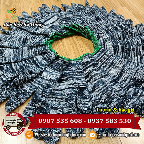 Bao tay len muối tiêu viền màu xanh lá cây 90g Bao tay len muối tiêu bảo hộ công nhân 2