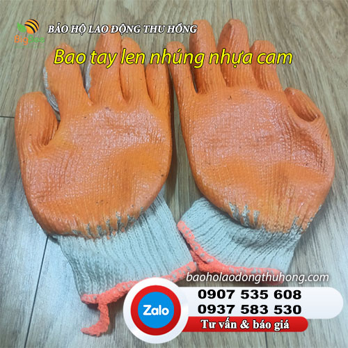 Bao tay len sợi nhúng nhựa màu cam 01 Bao tay len sợi nhúng nhựa màu cam 01