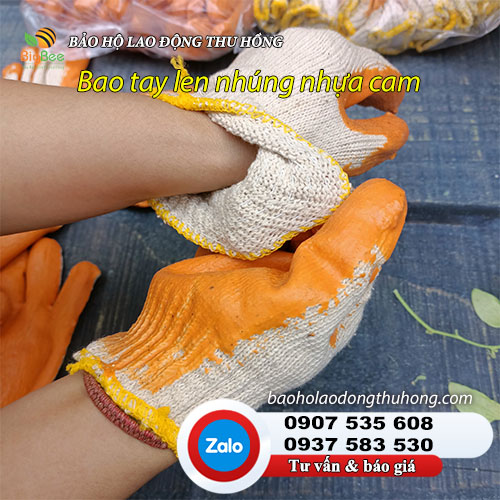 Bao tay len sợi nhúng nhựa màu cam 02 Bao tay len sợi nhúng nhựa màu cam 02