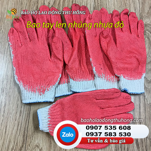 Bao tay len sợi nhúng nhựa màu đỏ 01 Bao tay len sợi nhúng nhựa màu đỏ 01