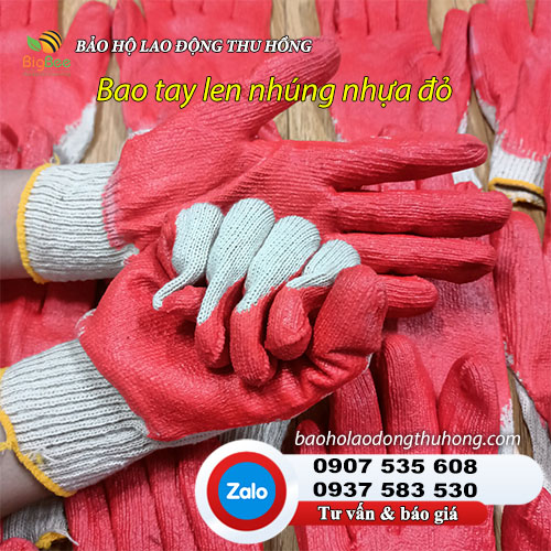 Bao tay len sợi nhúng nhựa màu đỏ 02 Bao tay len sợi nhúng nhựa màu đỏ 02