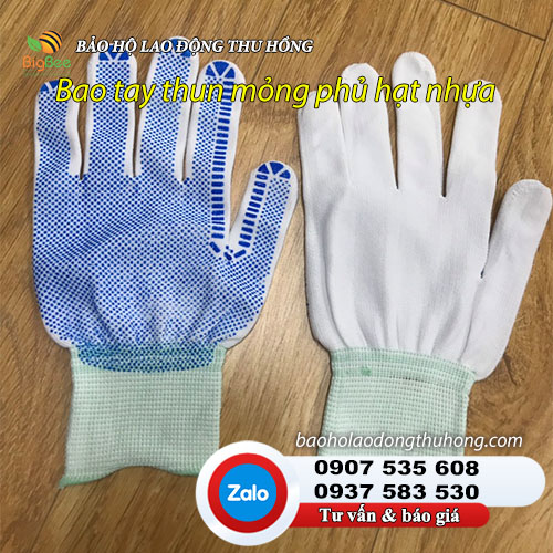 Bao tay thun mỏng phủ hạt nhựa chống trơn màu trắng Bao tay thun mỏng phủ hạt nhựa chống trơn màu trắng